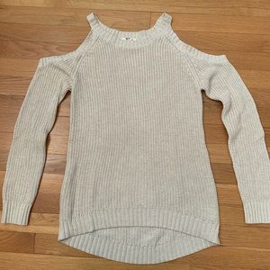 Beige high-low cold shoulder sweater